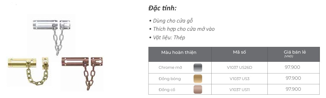 Chốt gài an toàn dạng xích Yale V1037 Chot gai an toan dang xich Yale V1037