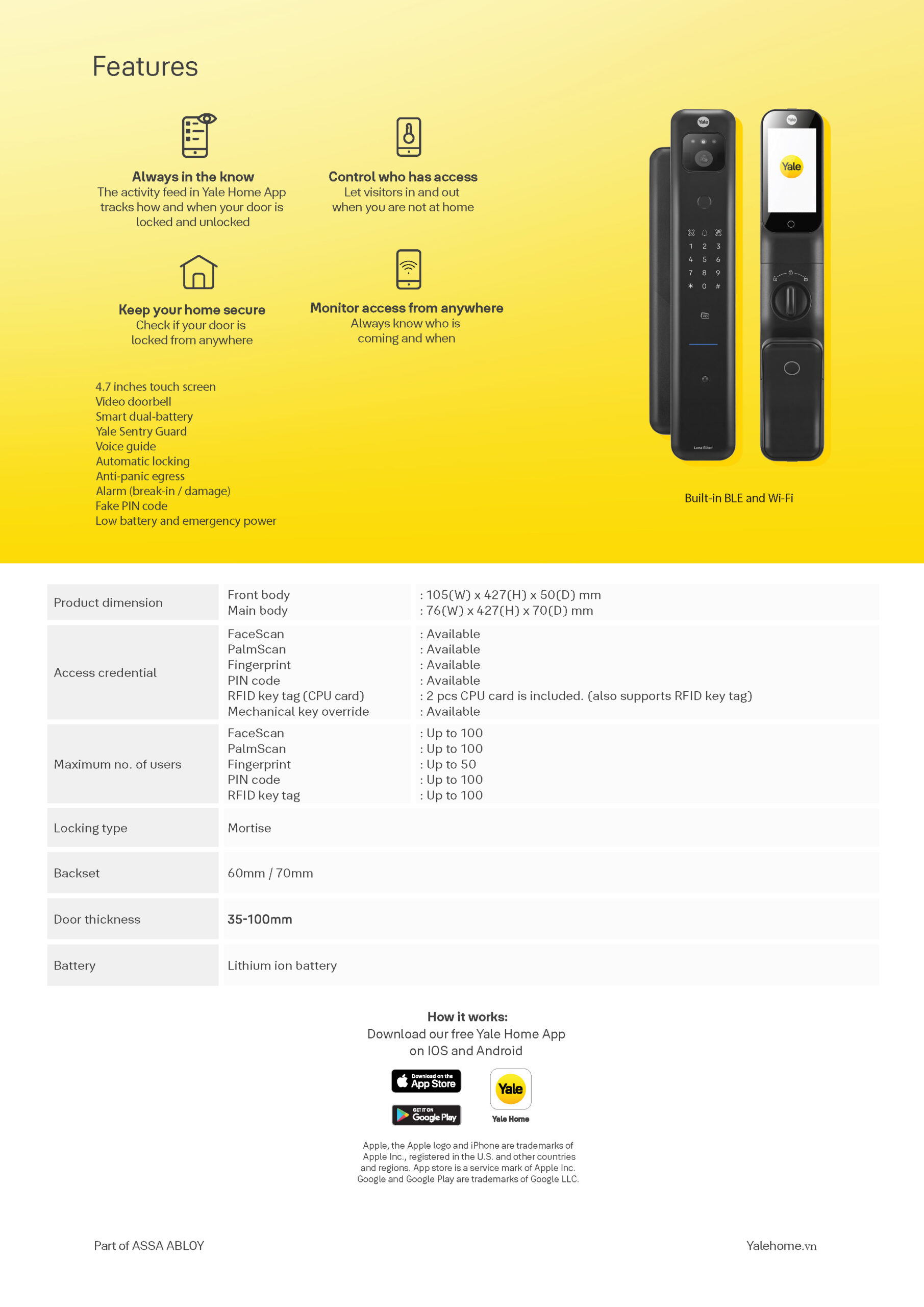 Khoá Khuôn Mặt YALE LUNA ELITE+ leaflet yale luna elite plus eng Page 2 scaled