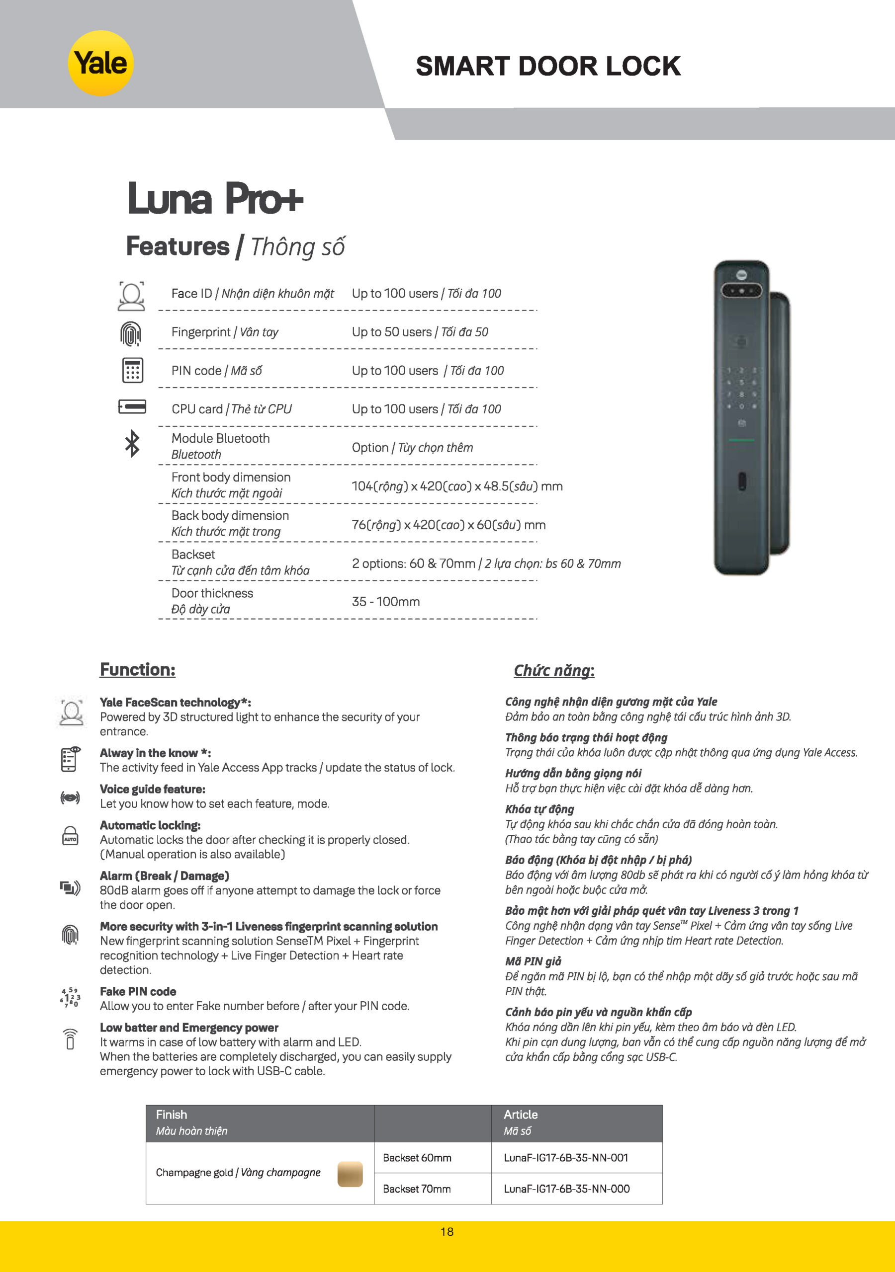 3 Mẫu Khoá Vân Tay Tay Cầm Pull Push Tốt Nhất Của Thương Hiệu Yale Yale Luna Pro+